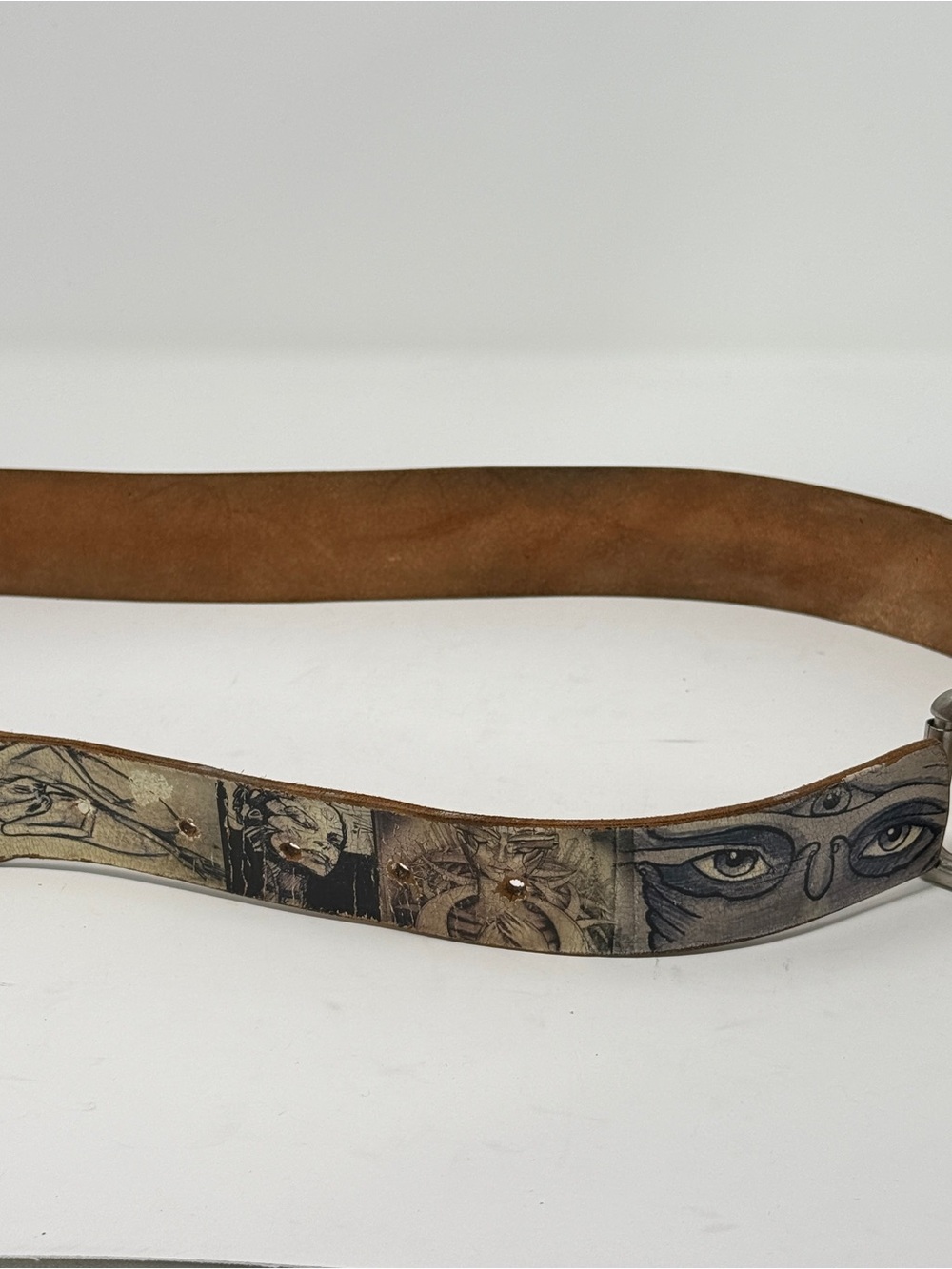 Hans Haveron Leather Art Belt Sketch Graphic Streetwear Wide Buckle. Size 36 - Picture 4 of 8